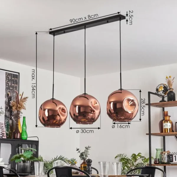 hofstein Suspension - Verre 30 cm Ripoll Cuivré, 3 lumières* Lampes En Verre