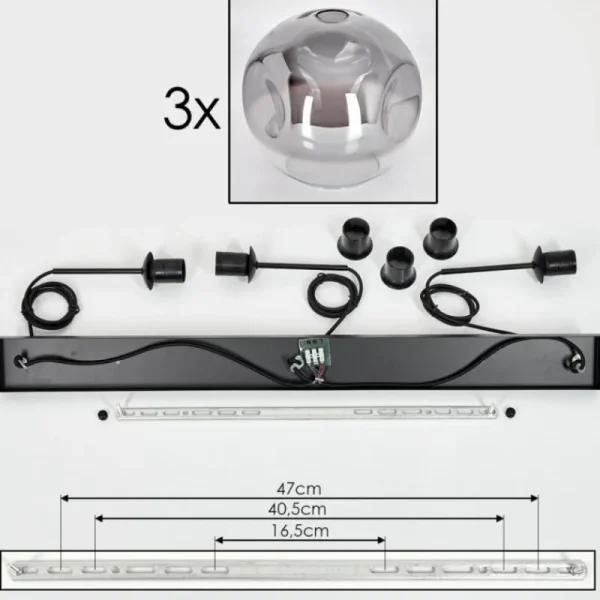 hofstein Suspension - Verre 30 cm Ripoll Clair, Fumé, 3 lumières* Lampes Modernes