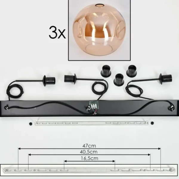 hofstein Suspension - Verre 30 cm Ripoll Noir, 3 lumières* Lampes En Verre