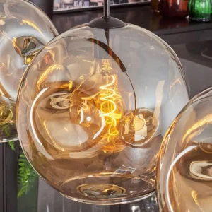 hofstein Suspension - Verre 30 cm Ripoll Noir, 3 lumières* Lampes En Verre