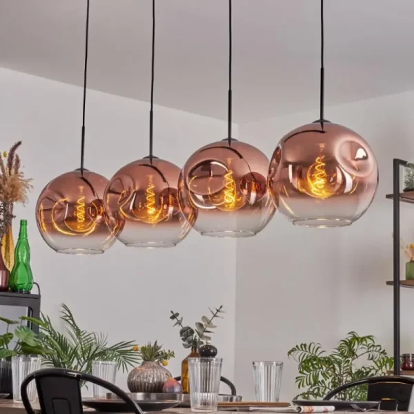 hofstein Suspension - Verre 30 cm Ripoll Clair, Cuivré, 4 lumières* Lampes En Verre