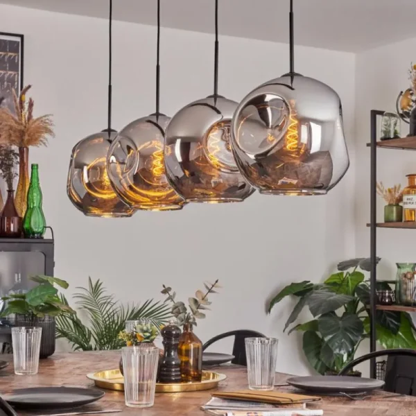 hofstein Suspension - Verre 30 cm Ripoll Chrome, 4 lumières* Lampes En Verre