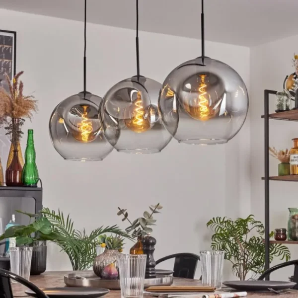 hofstein Suspension - Verre 30 cm Ripoll Clair, Fumé, 3 lumières* Lampes Modernes