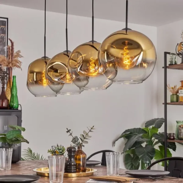 hofstein Suspension - Verre 30 cm Ripoll Or, Clair, 4 lumières* Lampes En Verre