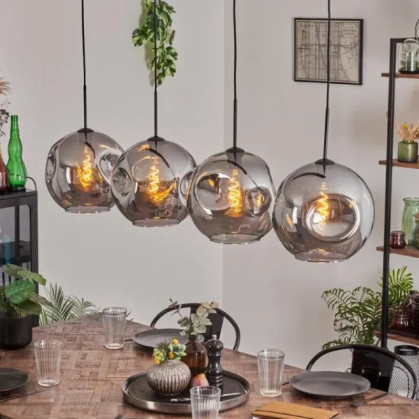 hofstein Suspension - Verre 30 cm Ripoll Fumé, 4 lumières* Lampes Modernes