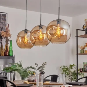 hofstein Suspension - Verre 30 cm Ripoll Noir, 3 lumières* Lampes En Verre