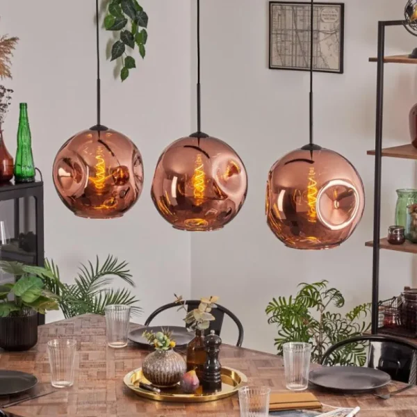 hofstein Suspension - Verre 30 cm Ripoll Cuivré, 3 lumières* Lampes En Verre