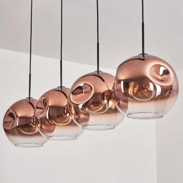 hofstein Suspension - Verre 30 cm Ripoll Clair, Cuivré, 4 lumières* Lampes En Verre