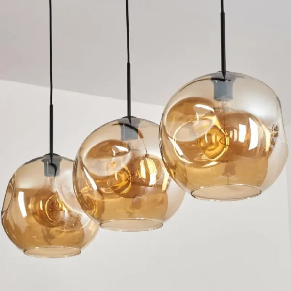 hofstein Suspension - Verre 30 cm Ripoll Noir, 3 lumières* Lampes En Verre