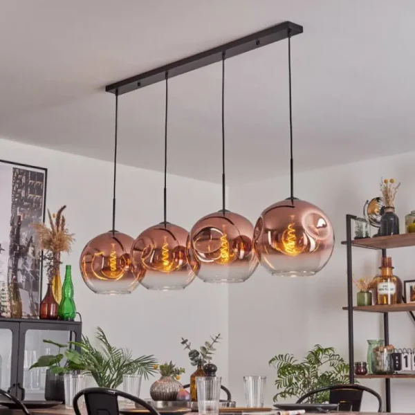 hofstein Suspension - Verre 30 cm Ripoll Clair, Cuivré, 4 lumières* Lampes En Verre
