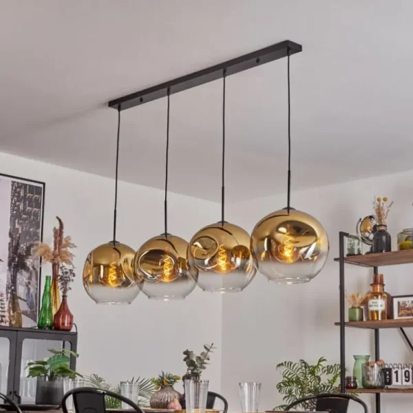 hofstein Suspension - Verre 30 cm Ripoll Or, Clair, 4 lumières* Lampes En Verre