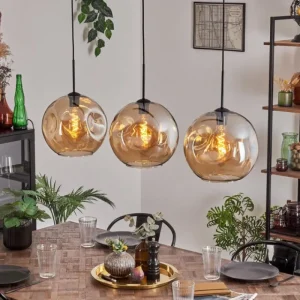 hofstein Suspension - Verre 30 cm Ripoll Noir, 3 lumières* Lampes En Verre