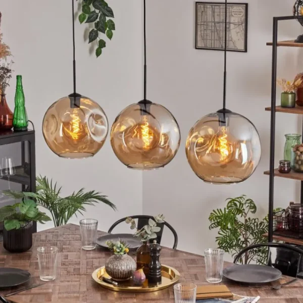 hofstein Suspension - Verre 30 cm Ripoll Noir, 3 lumières* Lampes En Verre