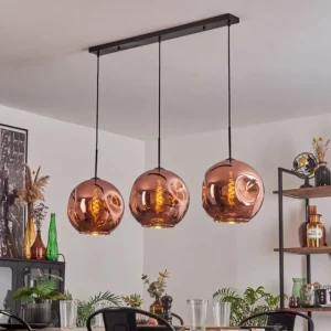 hofstein Suspension - Verre 30 cm Ripoll Cuivré, 3 lumières* Lampes En Verre