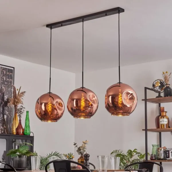 hofstein Suspension - Verre 30 cm Ripoll Cuivré, 3 lumières* Lampes En Verre