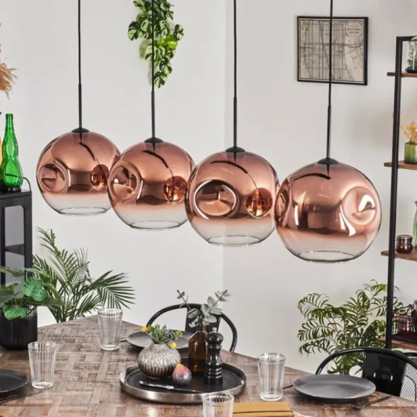 hofstein Suspension - Verre 30 cm Ripoll Clair, Cuivré, 4 lumières* Lampes En Verre