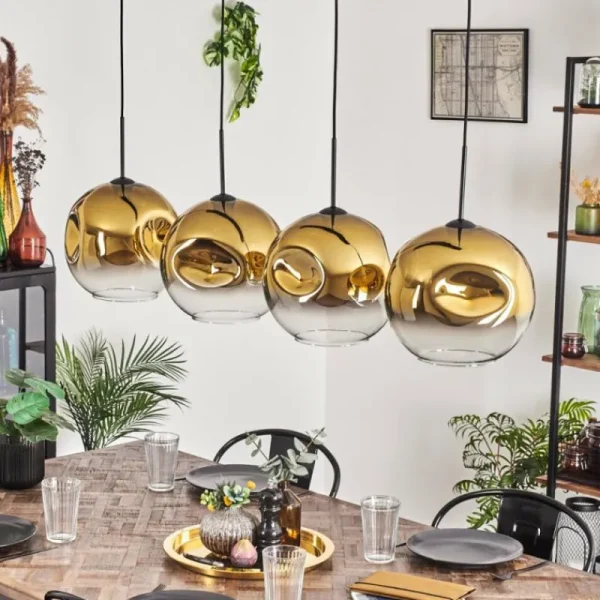hofstein Suspension - Verre 30 cm Ripoll Or, Clair, 4 lumières* Lampes En Verre