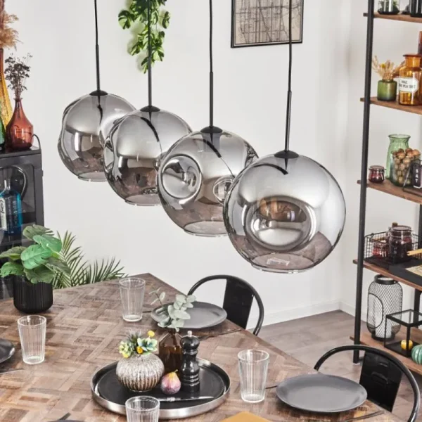hofstein Suspension - Verre 30 cm Ripoll Fumé, 4 lumières* Lampes Modernes