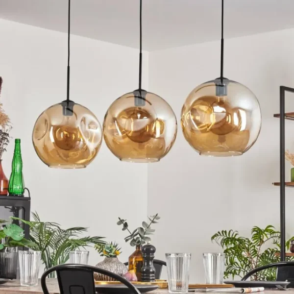 hofstein Suspension - Verre 30 cm Ripoll Noir, 3 lumières* Lampes En Verre