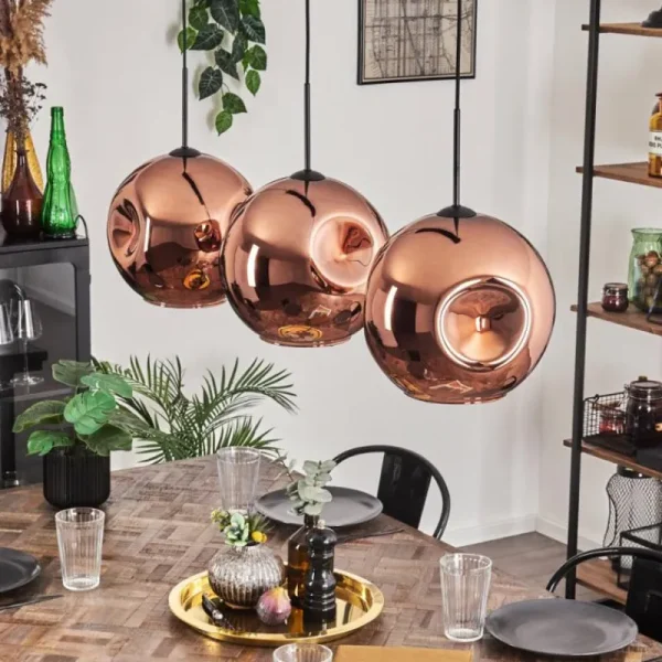 hofstein Suspension - Verre 30 cm Ripoll Cuivré, 3 lumières* Lampes En Verre
