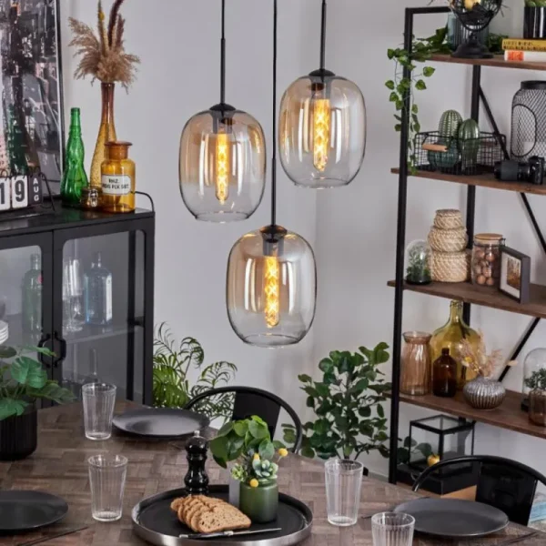 hofstein Suspension - Verre Apedo Ambre, Clair, 3 lumières* Lampes En Verre
