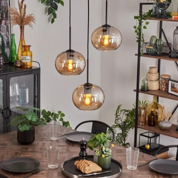 hofstein Suspension - Verre Apedo Ambre, 3 lumières* Lampes En Verre