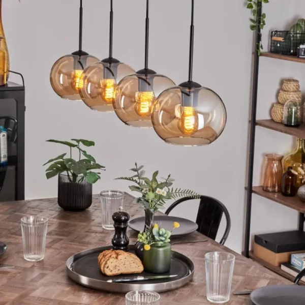 hofstein Suspension - Verre Apedo Ambre, 4 lumières* Lampes En Verre