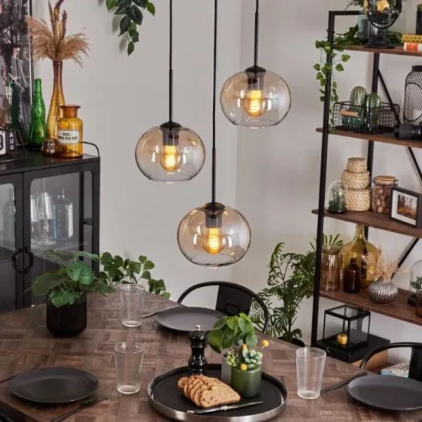 hofstein Suspension - Verre Apedo Ambre, Clair, 3 lumières* Lampes En Verre