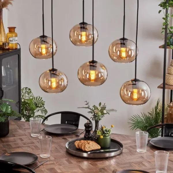 hofstein Suspension - Verre Apedo Ambre, 6 lumières* Lampes En Verre