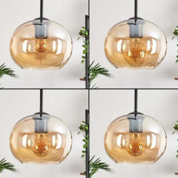 hofstein Suspension - Verre Apedo Ambre, 3 lumières* Lampes En Verre