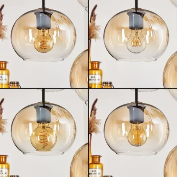 hofstein Suspension - Verre Apedo Ambre, Clair, 8 lumières* Lampes En Verre