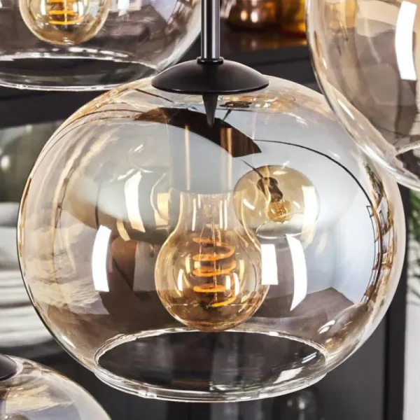 hofstein Suspension - Verre Apedo Ambre, Clair, 8 lumières* Lampes En Verre