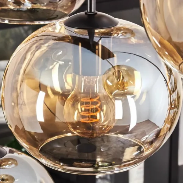 hofstein Suspension - Verre Apedo Ambre, 6 lumières* Lampes En Verre