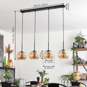 hofstein Suspension - Verre Apedo Ambre, 4 lumières* Lampes En Verre
