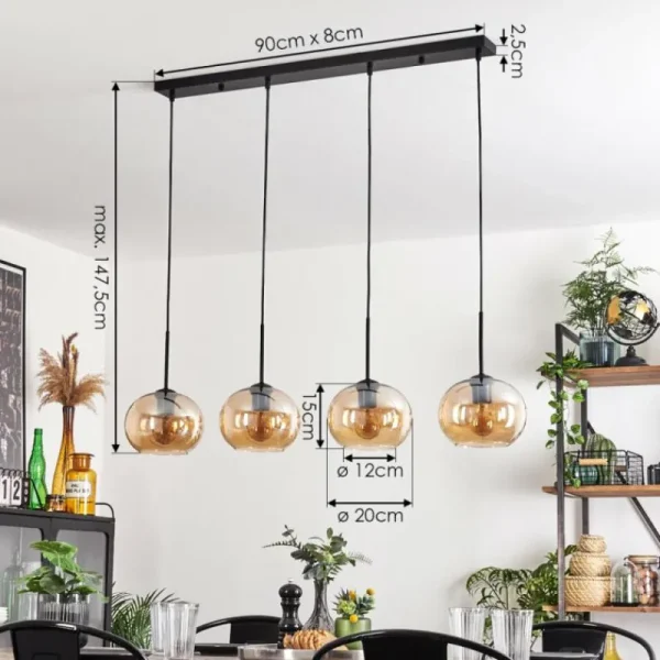 hofstein Suspension - Verre Apedo Ambre, 4 lumières* Lampes En Verre