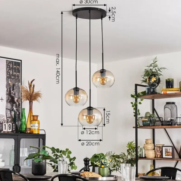 hofstein Suspension - Verre Apedo Ambre, Clair, 3 lumières* Lampes En Verre
