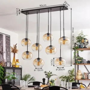 hofstein Suspension - Verre Apedo Ambre, Clair, 8 lumières* Lampes En Verre