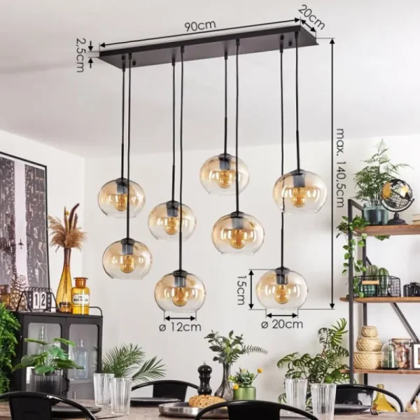 hofstein Suspension - Verre Apedo Ambre, Clair, 8 lumières* Lampes En Verre