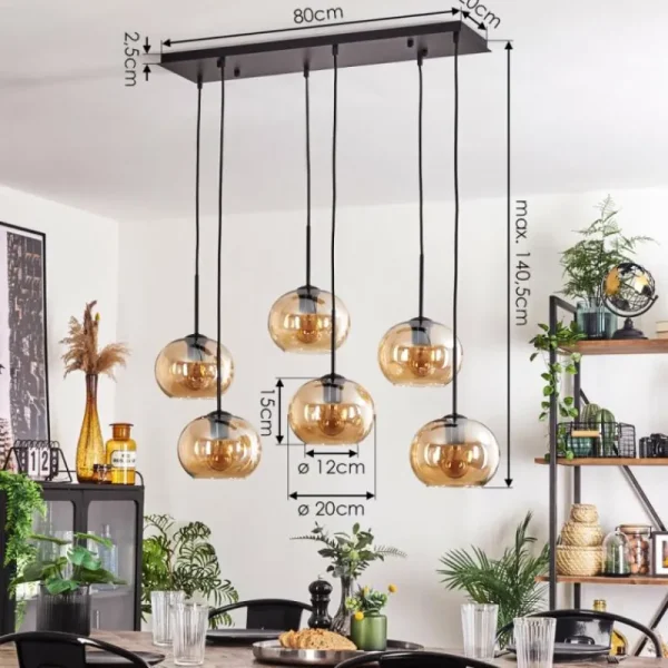 hofstein Suspension - Verre Apedo Ambre, 6 lumières* Lampes En Verre