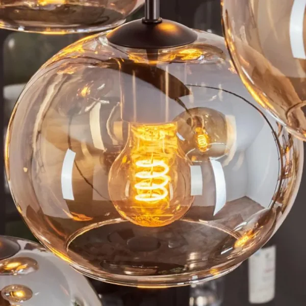 hofstein Suspension - Verre Apedo Ambre, 6 lumières* Lampes En Verre