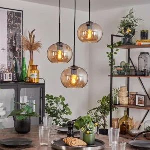 hofstein Suspension - Verre Apedo Ambre, 3 lumières* Lampes En Verre