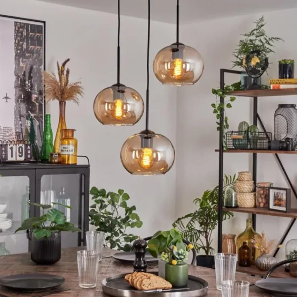 hofstein Suspension - Verre Apedo Ambre, 3 lumières* Lampes En Verre