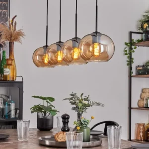 hofstein Suspension - Verre Apedo Ambre, 4 lumières* Lampes En Verre