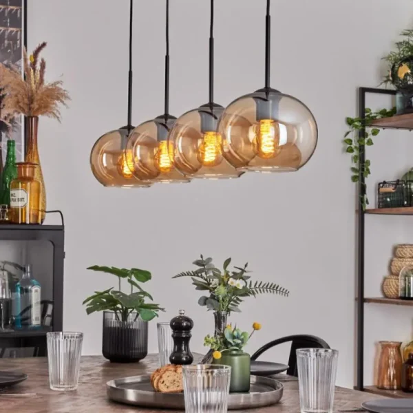 hofstein Suspension - Verre Apedo Ambre, 4 lumières* Lampes En Verre