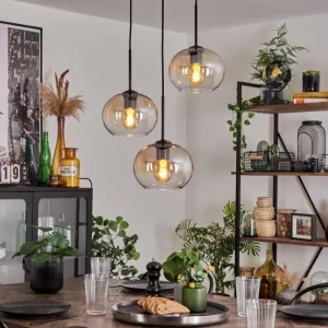 hofstein Suspension - Verre Apedo Ambre, Clair, 3 lumières* Lampes En Verre