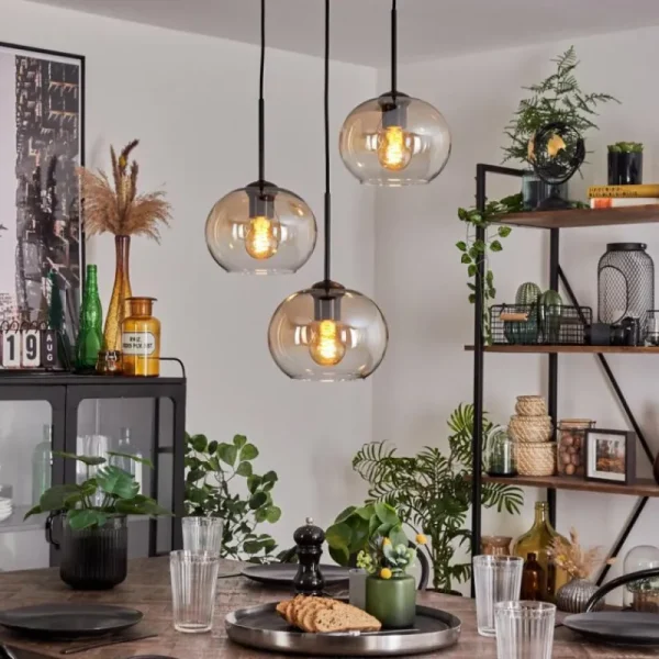 hofstein Suspension - Verre Apedo Ambre, Clair, 3 lumières* Lampes En Verre