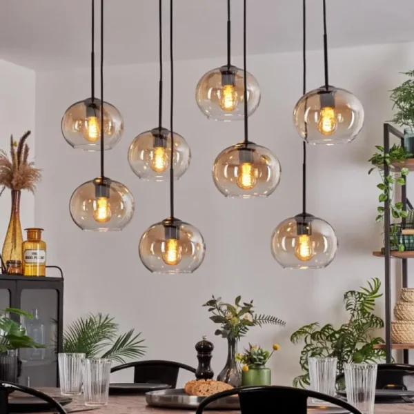 hofstein Suspension - Verre Apedo Ambre, Clair, 8 lumières* Lampes En Verre