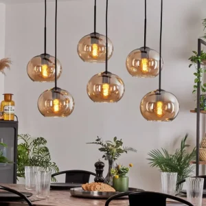 hofstein Suspension - Verre Apedo Ambre, 6 lumières* Lampes En Verre