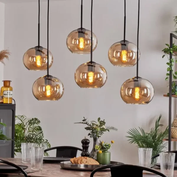 hofstein Suspension - Verre Apedo Ambre, 6 lumières* Lampes En Verre