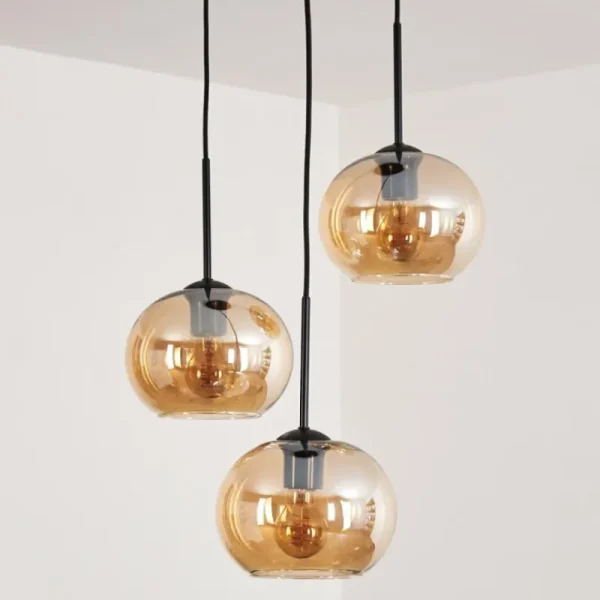 hofstein Suspension - Verre Apedo Ambre, 3 lumières* Lampes En Verre